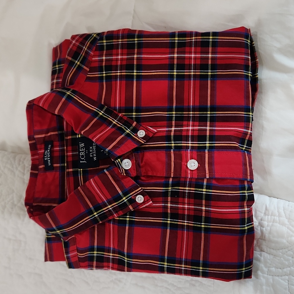 Mens j.crew flex washed slim untucked long sleeve shirt size L